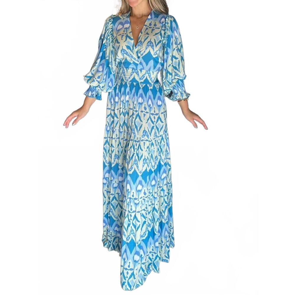 NEW FEATHER & FIND orelia maxi dress in blue aura
